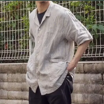컨팩트 confect 린넨 스트라이프 반팔 커버 셔츠 23ss