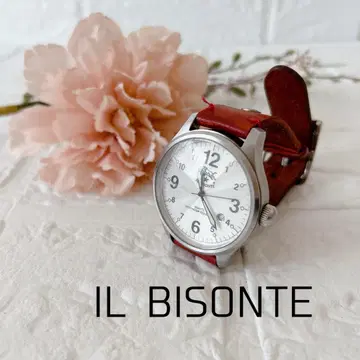 IL BISONTE 일비종떼 손목시계 남성용/여성용 가죽 벨트 빨간색