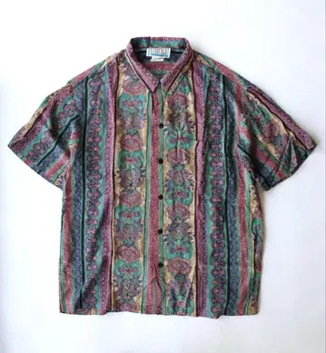 80's 90's 빈티지 USA제 레이온 셔츠 반팔 올 패턴 알로하