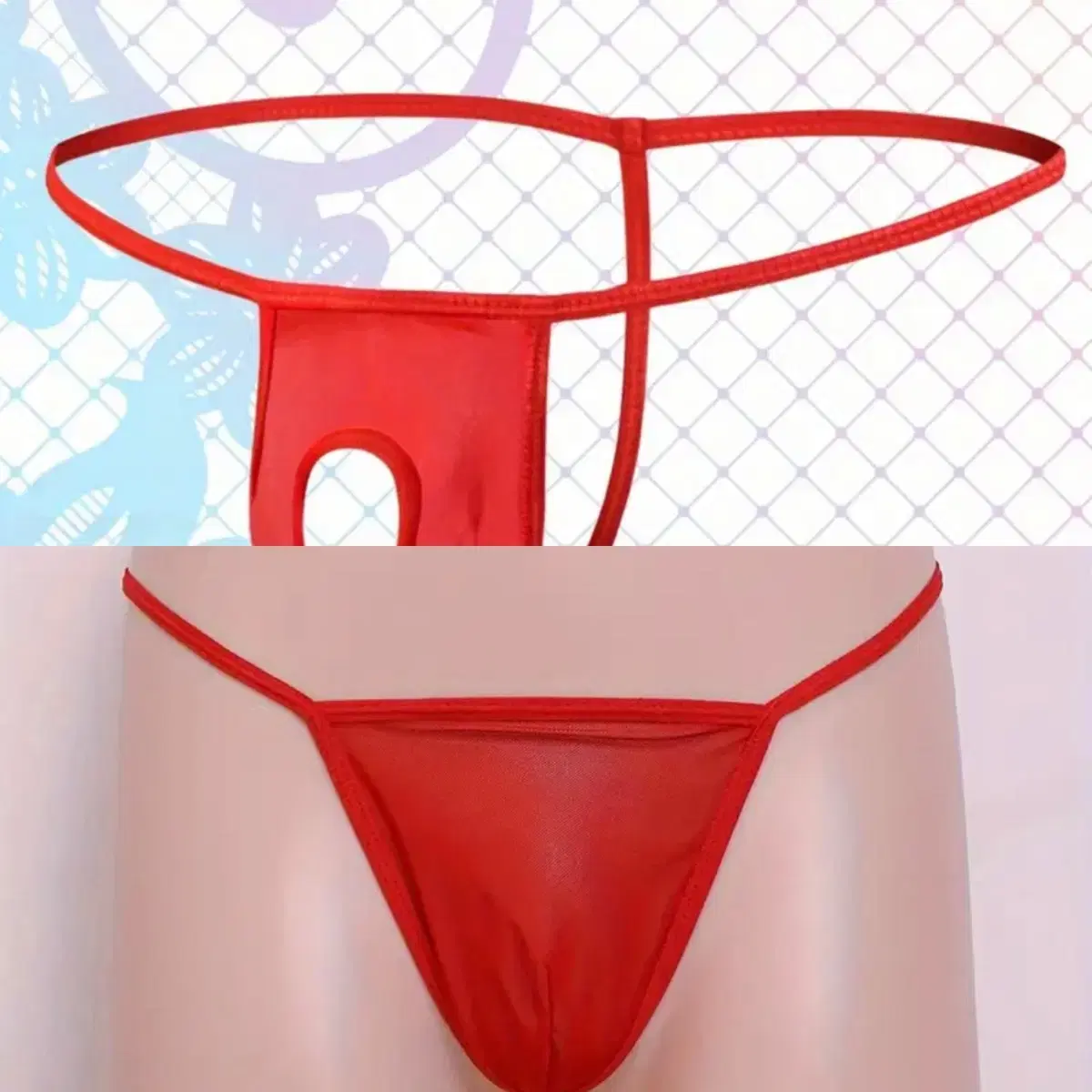 Men's Sexy Lingerie See-Through Panties, 2 Red Set