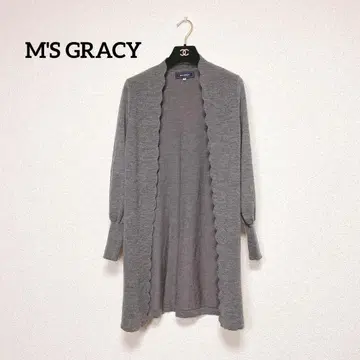M'S GRACY 니트 롱 가디건 그레이 스캘럽 긴팔 38