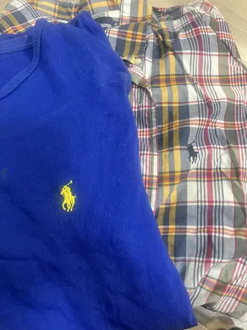 Ralph Lauren POLO 파랑 폴로 셔츠와 체크 셔츠 2개 세트
