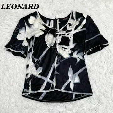 LEONARD 반팔 티셔츠 L 블랙 꽃무늬