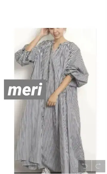 미리 meri 스트라이프 볼륨 슬리브 셔츠 원피스 블랙