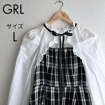 GRL 그레일 블랙 도킹 셔츠 원피스 체크 무늬 트위드