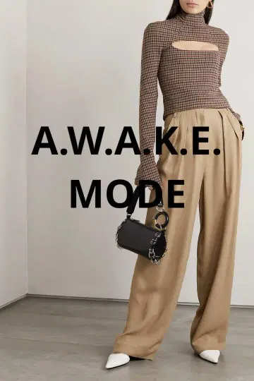 AWAKEMODE 저리 터틀넥 탑 컷 아웃 체크 무늬