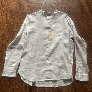 새상품! MUJI 오가닉 린넨 스탠드 카라 셔츠 L 사이즈 실버 그레이