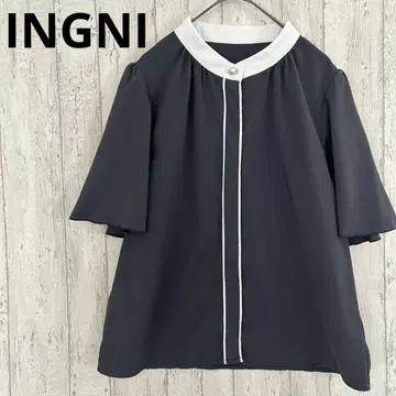잉그 INGNI 바이컬러 블라우스 [M] 밴드 카라 펄 비쥬