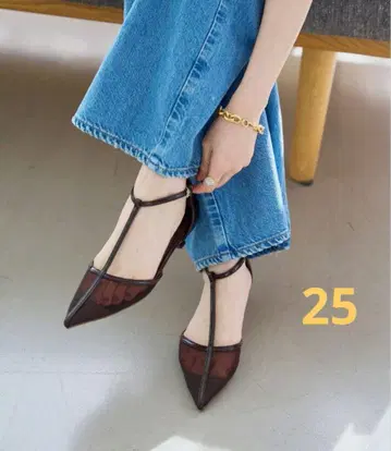LE TALON 3.5cm T 스트랩 시어 펌프스 브라운 샌들