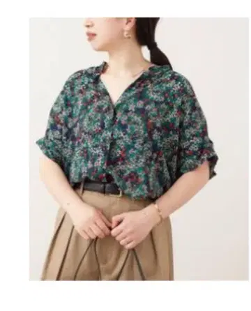 저널 스탠다드 레사주 턱 슬리브 셔츠 셔츠 블라우스 꽃무늬