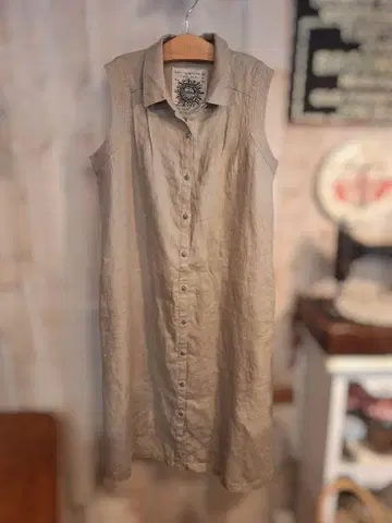 린넨 슬리브리스 셔츠 원피스 베이지