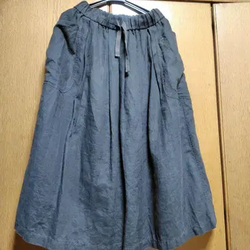 오르치발 린넨 100% 다크 그레이 개더 스커트 롱