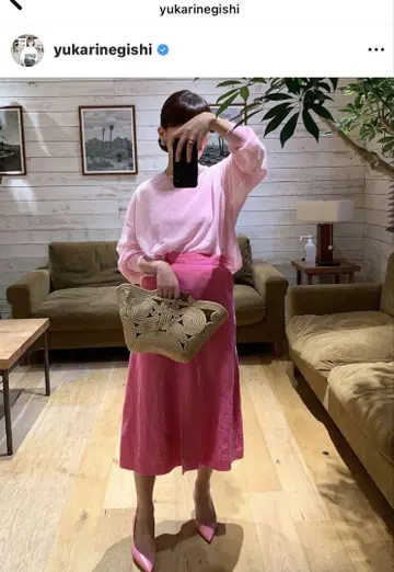 론 헤르만 네기시 씨 착용 린넨 스커트 핑크 XS