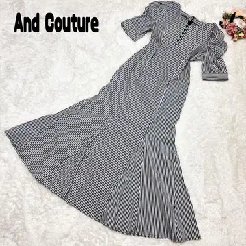 And Couture 스트라이프 퍼프 슬리브 머메이드 리본 원피스