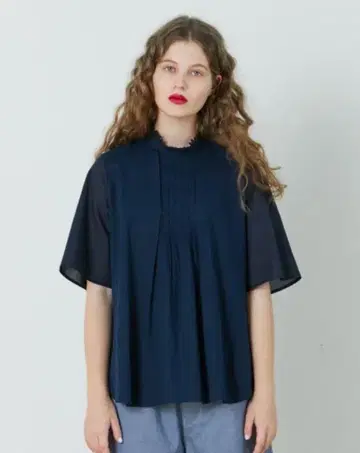 FRAPBOIS 플라보아 오페라 블라우스 반팔 네이비