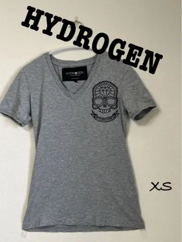 HYDROGEN 그레이 V넥 티셔츠 XS 하이드로겐 해골