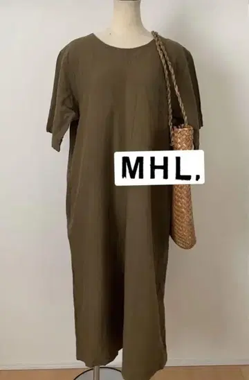 MHL. 반팔 원피스 코튼 린넨 II 올리브 그린 카키