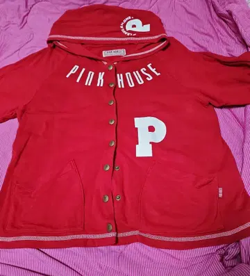 PINK HOUSE 후드 부착 레드 후드티