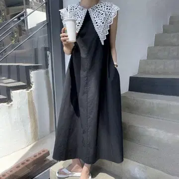 Leja*빅 칼라 슬리브리스 롱 원피스 블랙 F