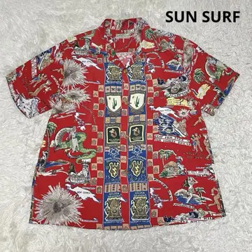 새상품급 레어 SUN SURF 도쿄 팬텀 25주년 기념 알로하 셔츠 레드