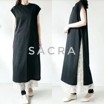 SACRA 코튼 린넨 저지 원피스 블랙 38 사쿠라