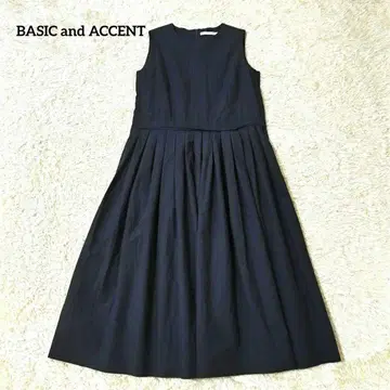BASIC and ACCENT 롱 원피스 슬리브리스 플리츠 네이비