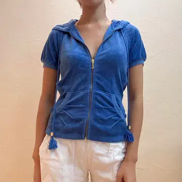 쥬시꾸뛰르 반팔 후드티 파랑 S 사이즈