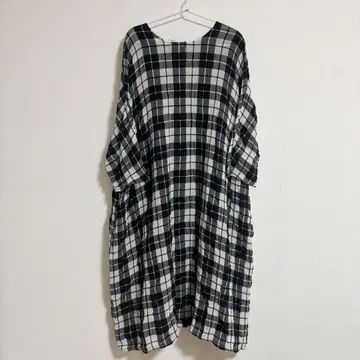 tumugu 츠무구 깅엄 체크 린넨 실크 혼방 원피스 롱