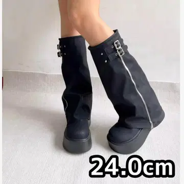 [남은 2개] 지퍼 커버 부츠 24 롱 부츠 통굽 블랙 한국
