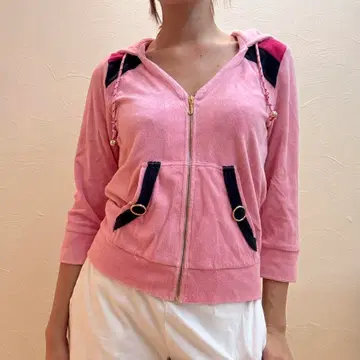 쥬시꾸뛰르 핑크 후드 부착 후드티 M