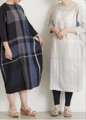 비어즐리 린넨 빅 체크 원피스 네이비 가격 인하