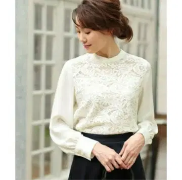 ANAYI 레이스+아문젠 스탠드 블라우스 (8/9-8/19 발송 불가)