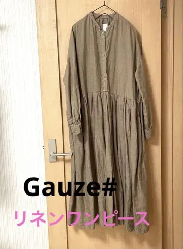 새상품급 30800엔 Gauze# 스위칭 개더드 테드 원피스 린넨