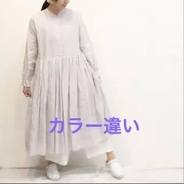 새상품급 30800엔 Gauze# 스위칭 개더드 테드 원피스 린넨