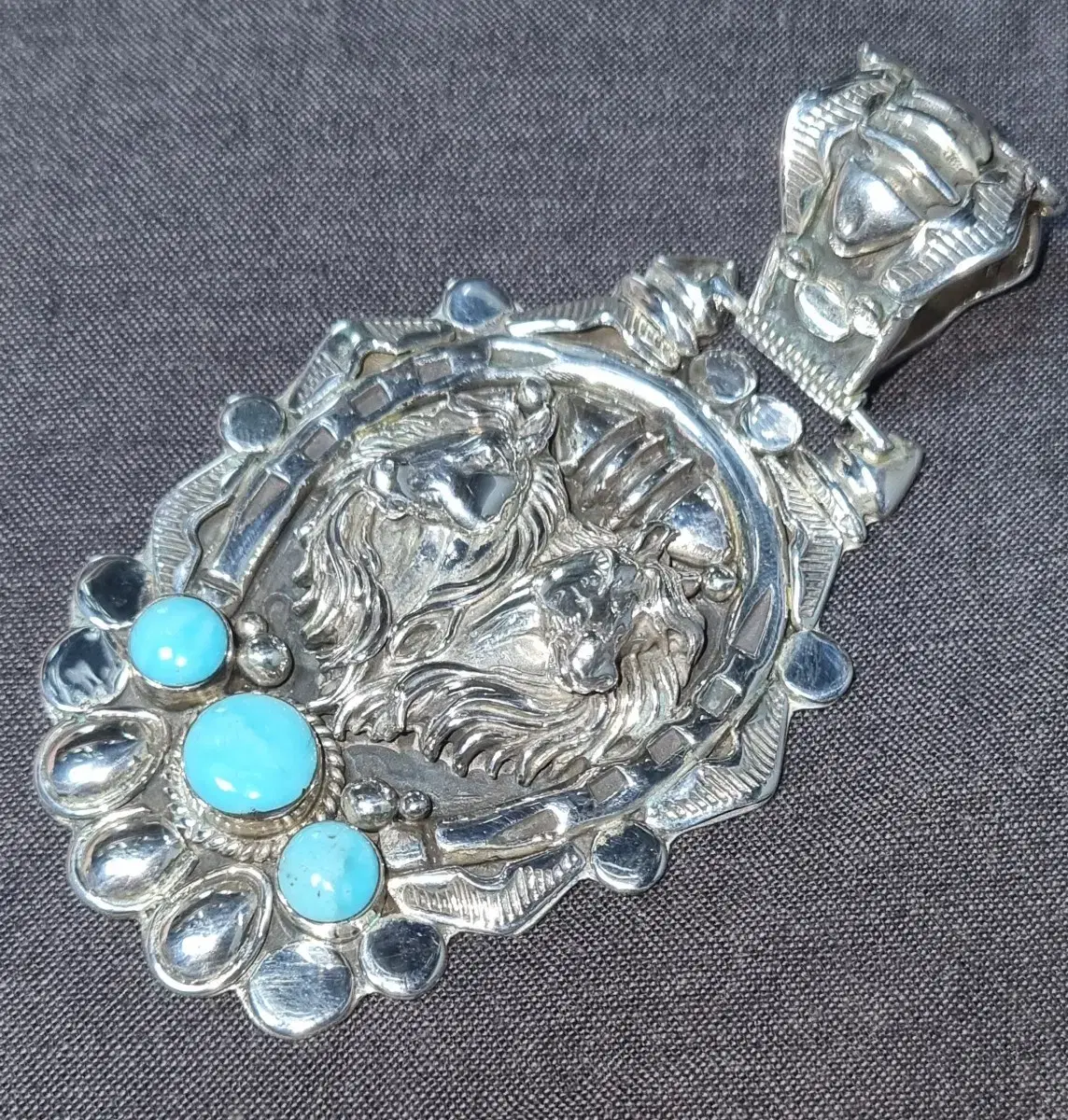 Horse Turquoise Big Navajo Silver Pendant Native American Jewelry Indian Jewelry