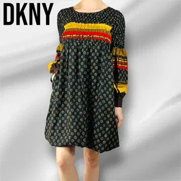 DKNY 원피스 튜닉 포크 패턴 북풍 보헤미안 70년대