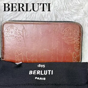 BERLUTI 브라운 장지갑 캘리그래피 라운드 지퍼