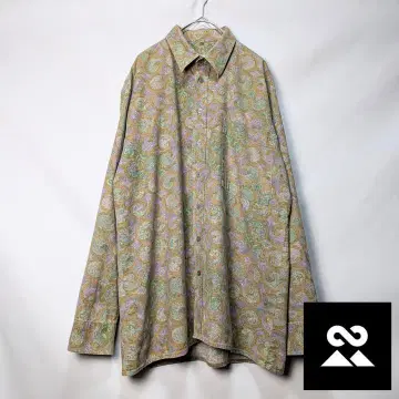 긴팔 셔츠, 패턴 셔츠, 올 패턴, 아트, 복고풍 느낌, 짙은 베이지