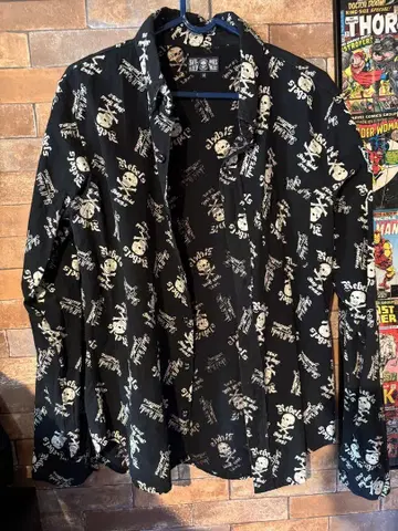Skull Works 스컬 프린트 긴팔 셔츠 블랙