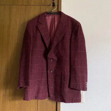 버건디 체크 무늬 테일러드 자켓