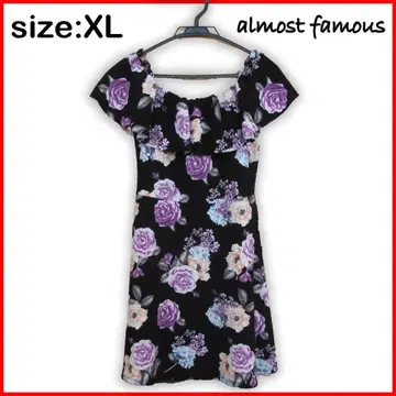 오프숄더 꽃무늬 미니 원피스 블랙 XL 봄/여름 미국 빈티지 의류