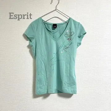 Esprit 반팔 티셔츠 스카이블루 민트 스팽글 세련된 디자인 봄/여름