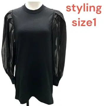 스타일링 시스루 시어 긴팔 블랙 상의 티셔츠 size1