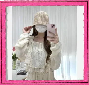 귀여운 니트 패턴 벨 햇 베이지
