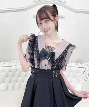 MARS 마즈 리본 포함 하트 레이스 세일러 블라우스