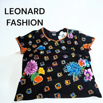 컨디션 최상 LEONARD 레오나르 티셔츠 블랙 LL 꽃무늬 면100%