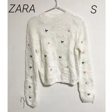 0155 자라 ZARA 꽃무늬 자수 시스루 니트 스웨터 S
