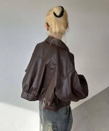 다크 브라운 크롭 가죽 자켓 sedacle girl