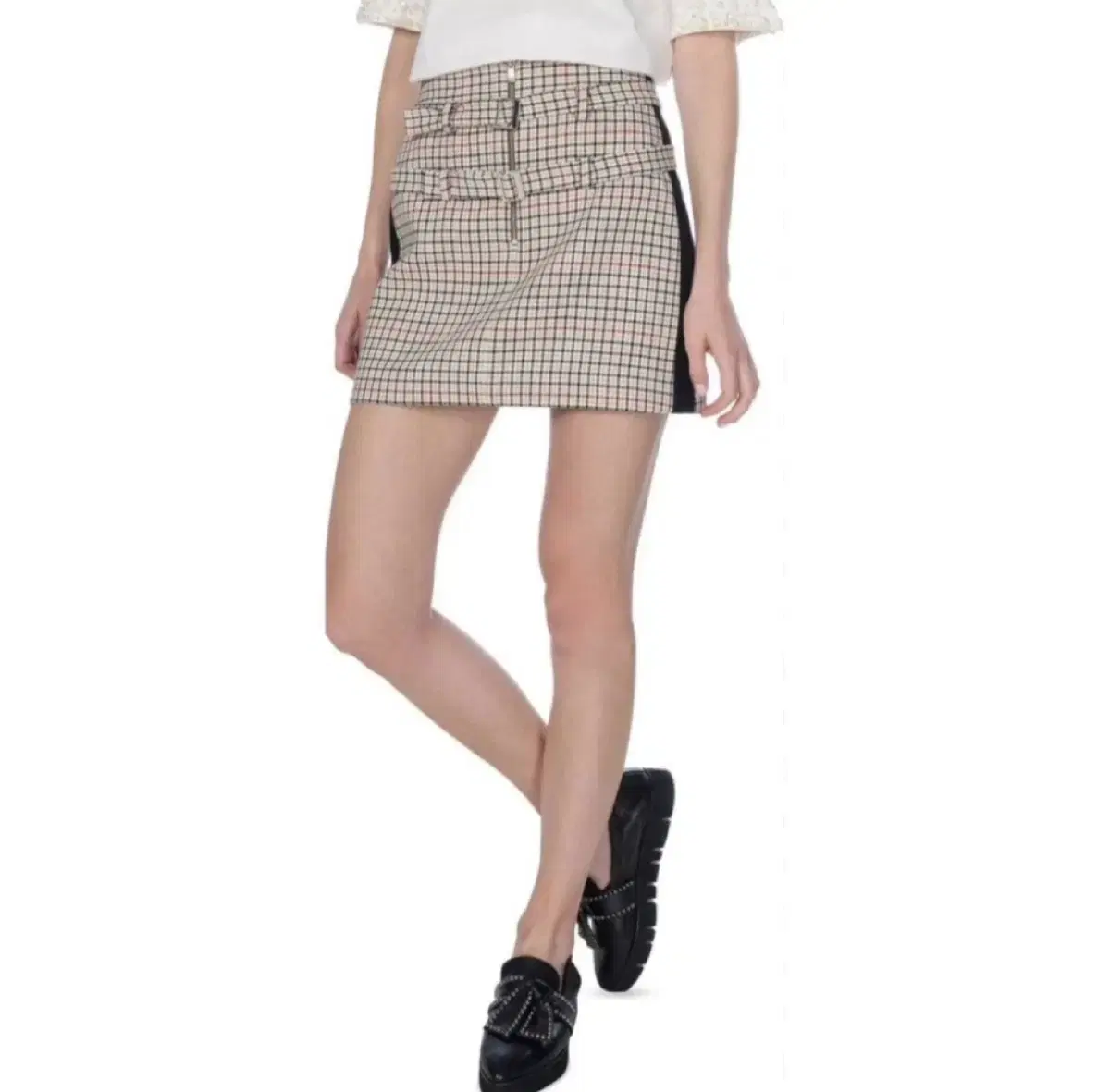 Maje Check Belt Skirt