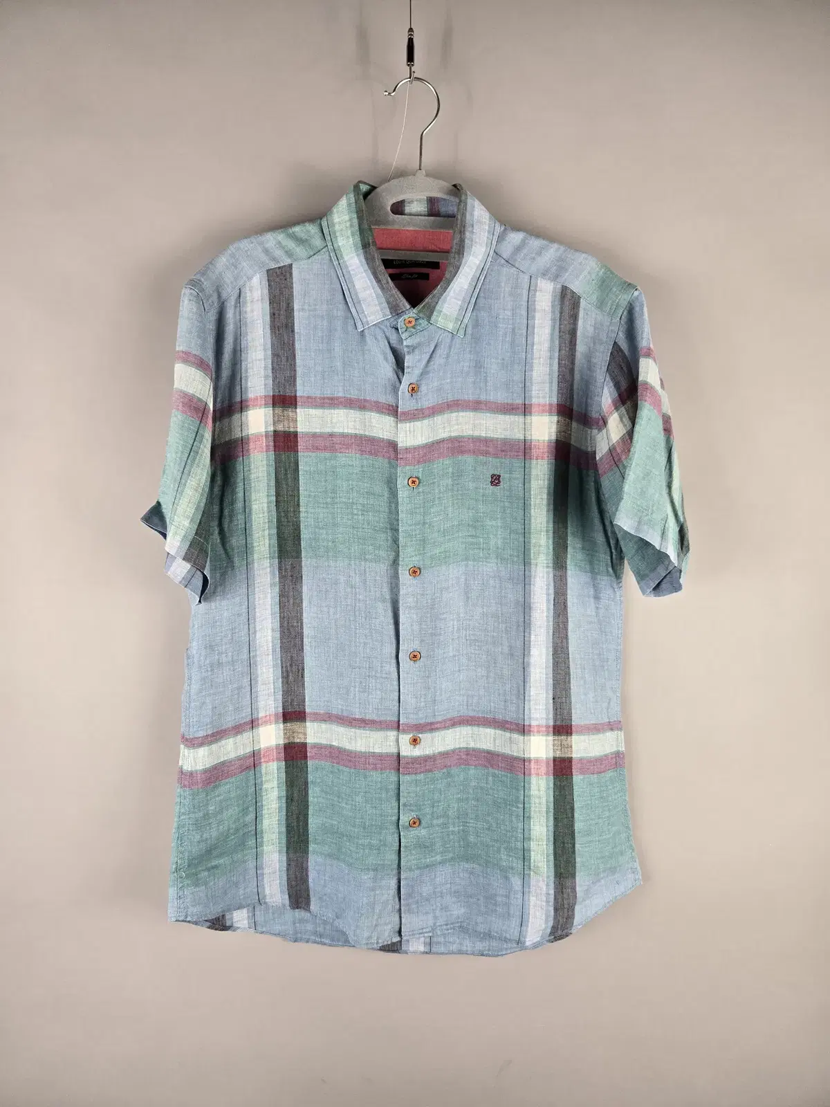 [Free Shipping] Lous Quatorze 100 Men's Linen Slim Fit Check Short Sleeve Shirt